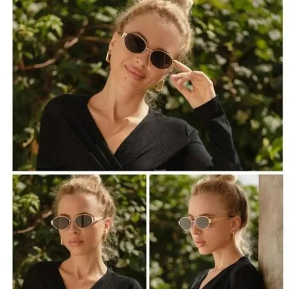 Retro Oval Sunglasses Trendy Light Gold